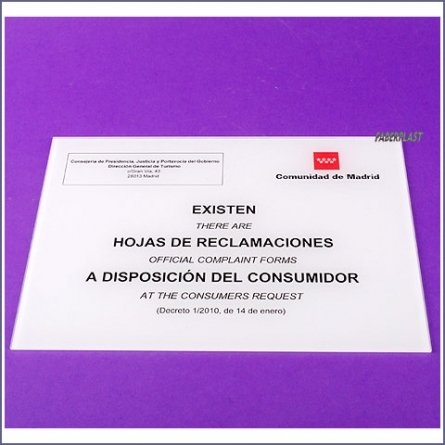 Plaque Plexiglas Comunidad de Madrid